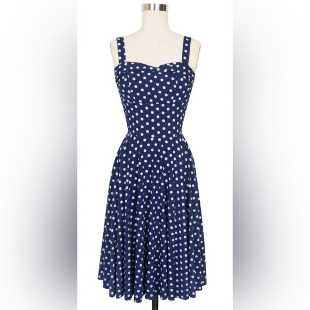 RARE TRASHY DIVA Navy Polka Dot Trixie SZ L RETRO PIN-UP 50S GLAM VACATION GUC
